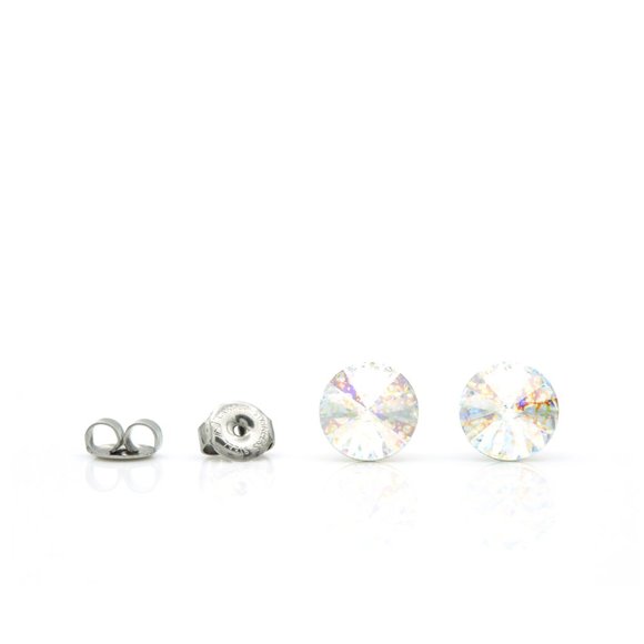 8mm Iridescent Swarovski Earrings | Sparkly Iridescent Crystal Studs - Picture 4 of 7